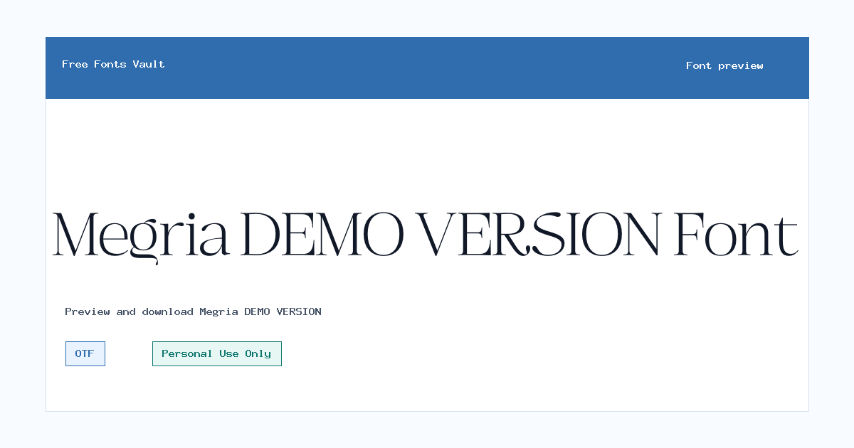 Megria DEMO VERSION font preview showing the family name