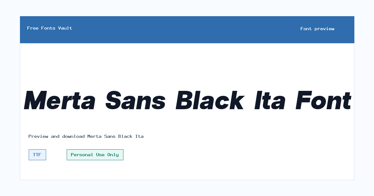 Merta Sans Black Ita font preview showing the family name