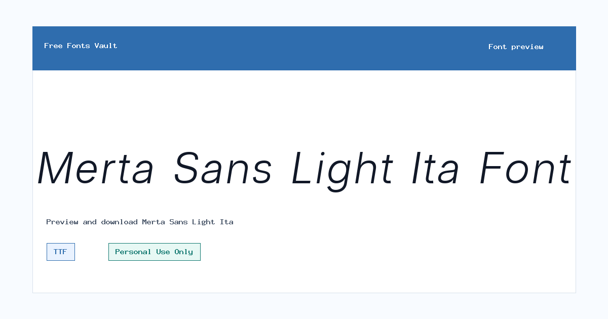 Merta Sans Light Ita font preview showing the family name