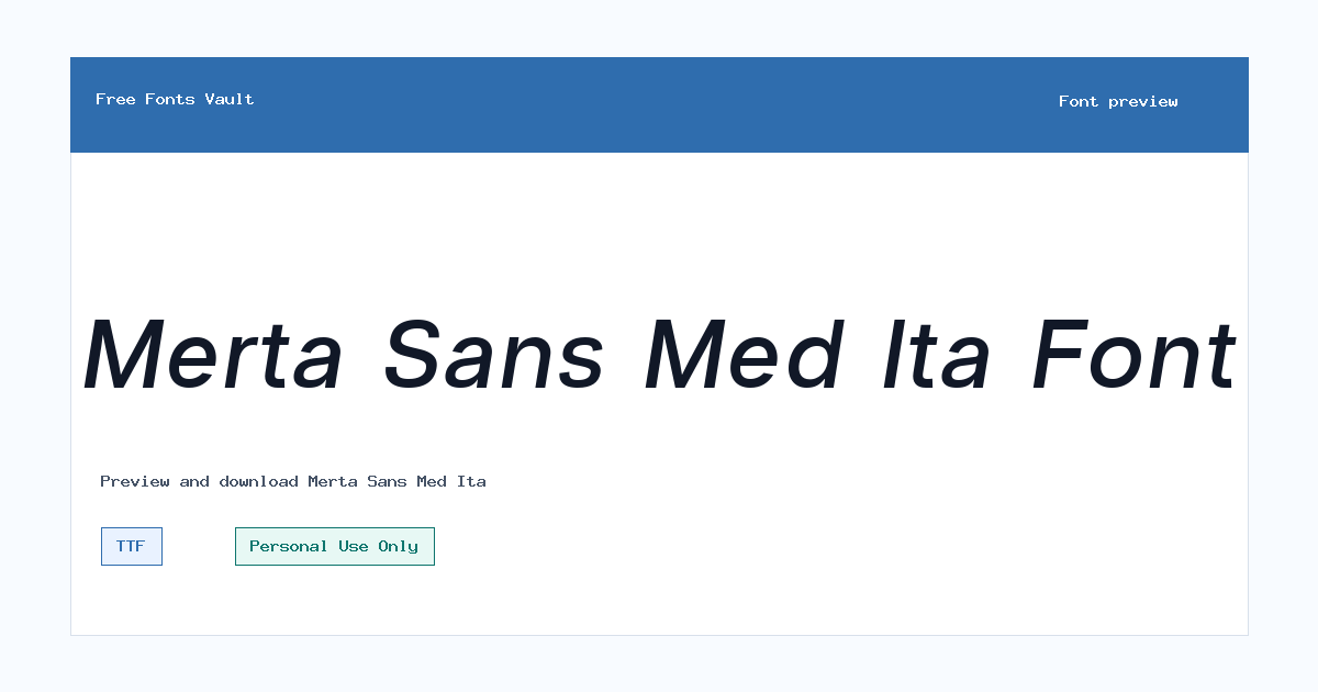 Merta Sans Med Ita font preview showing the family name