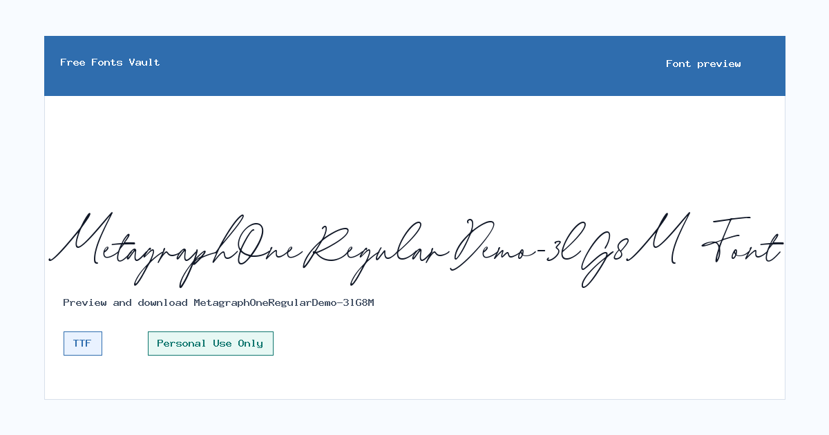 MetagraphOneRegularDemo-3lG8M font preview showing the family name
