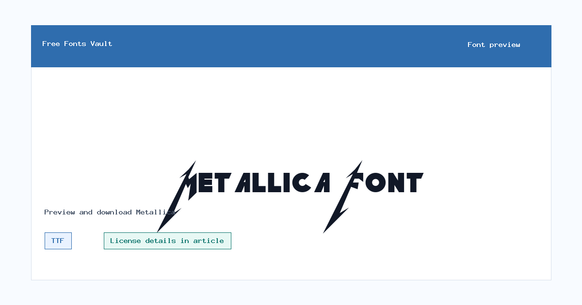 Metallica font preview showing the family name