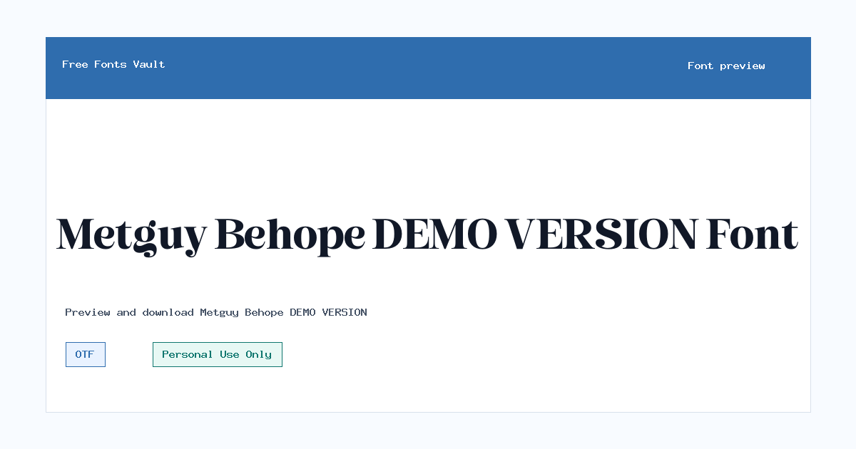Metguy Behope DEMO VERSION font preview showing the family name