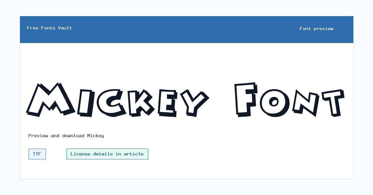 Mickey font preview showing the family name