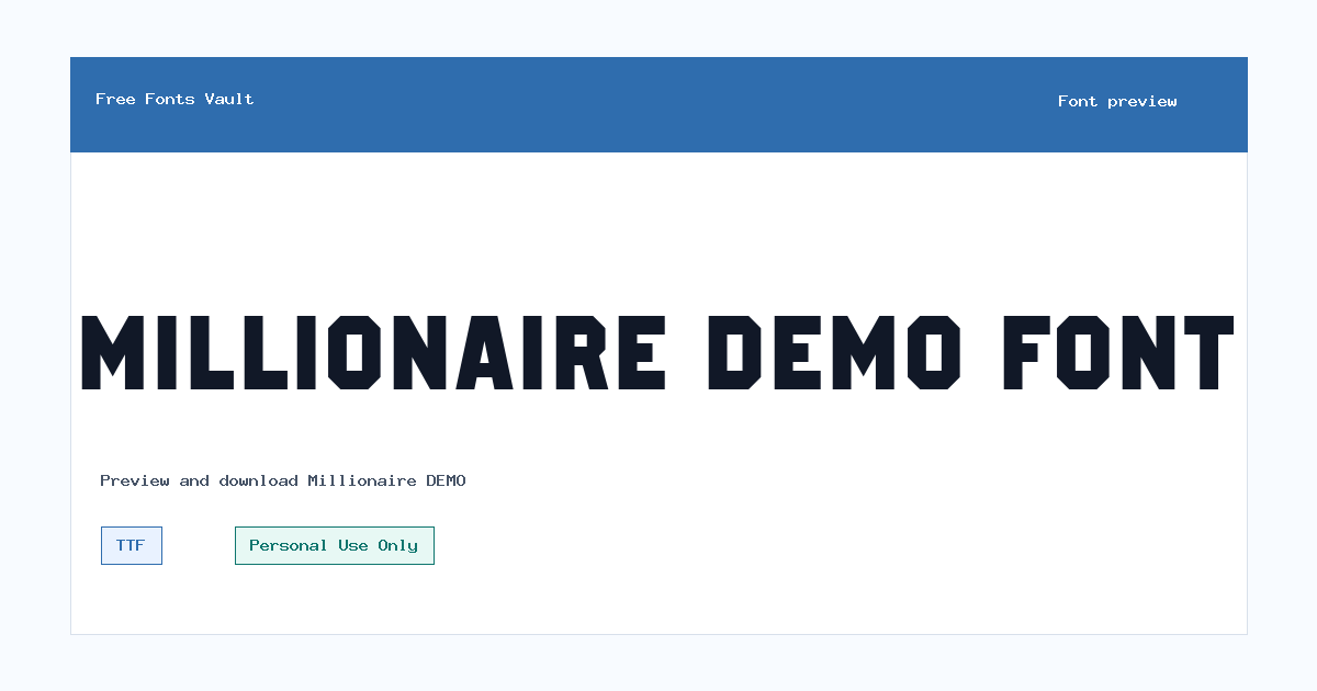 Millionaire DEMO font preview showing the family name