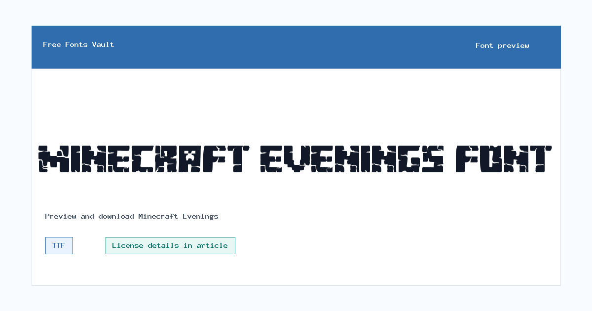 Minecraft Evenings font preview showing the family name