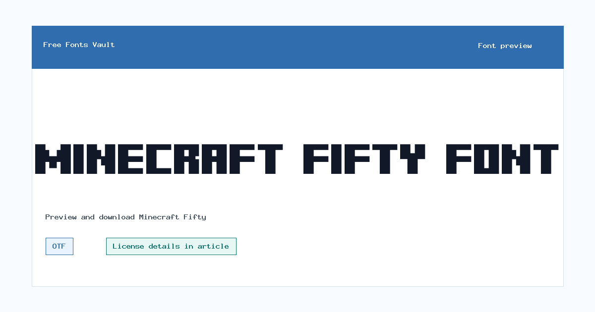 Minecraft Fifty font preview showing the family name