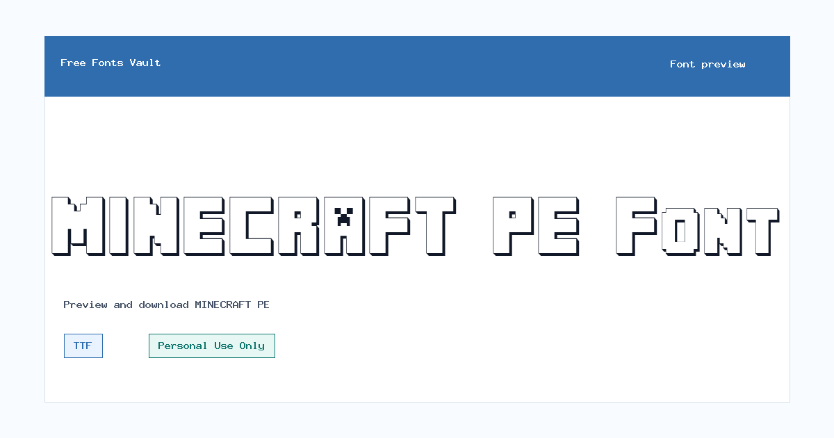 MINECRAFT PE font preview showing the family name
