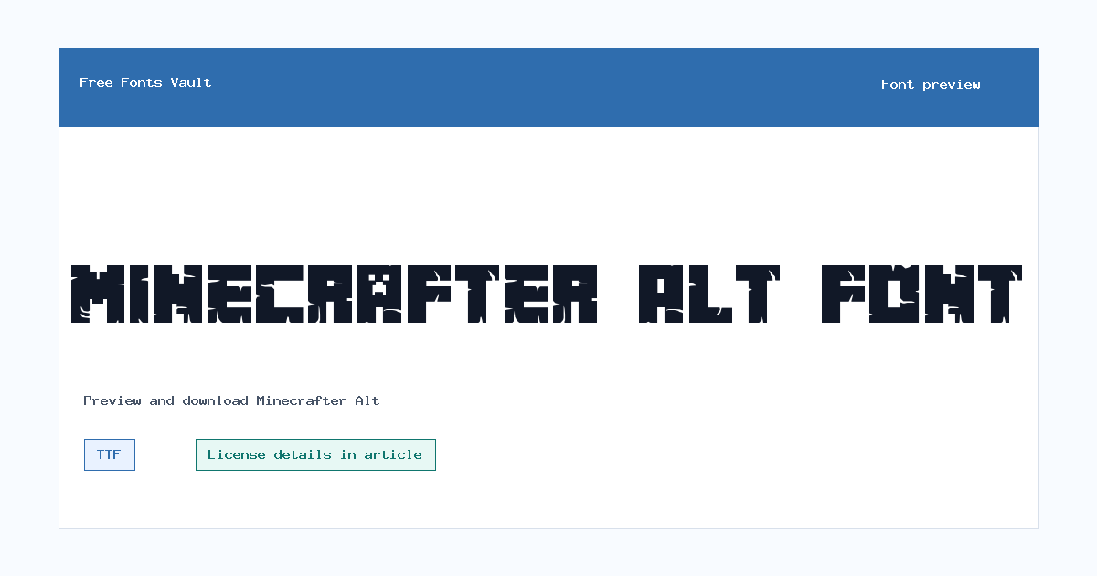 Minecrafter Alt font preview showing the family name