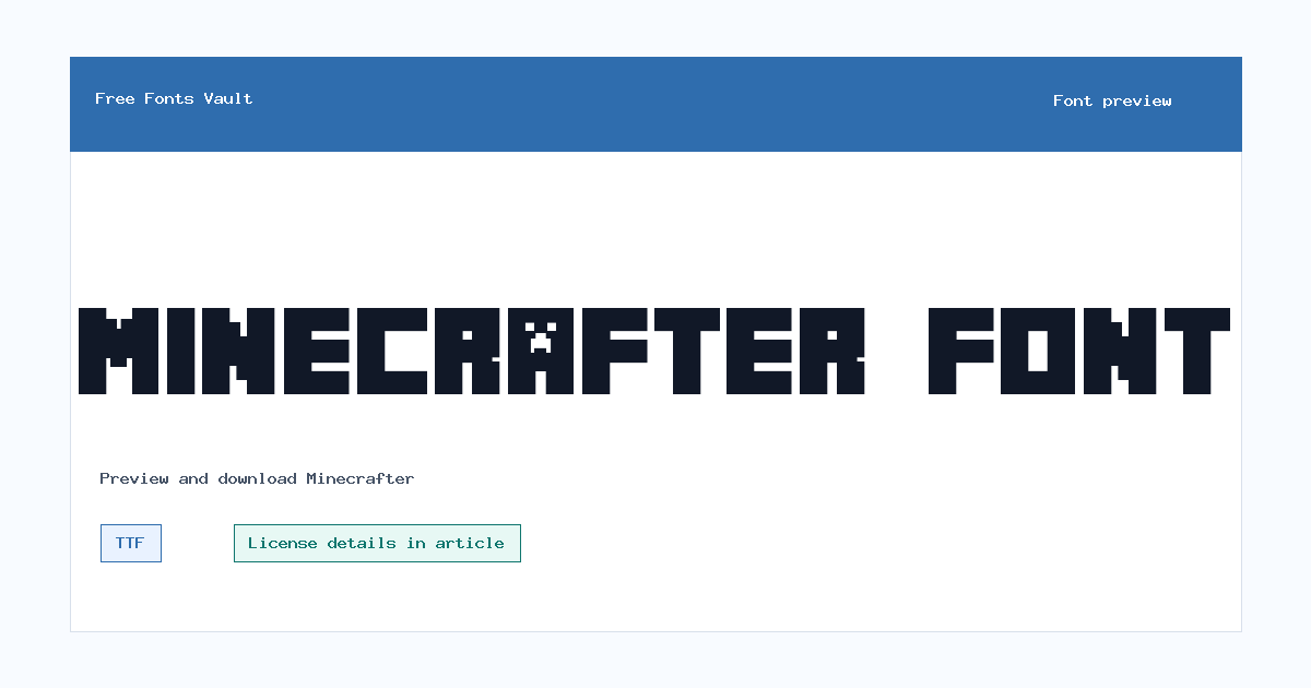 Minecrafter font preview showing the family name