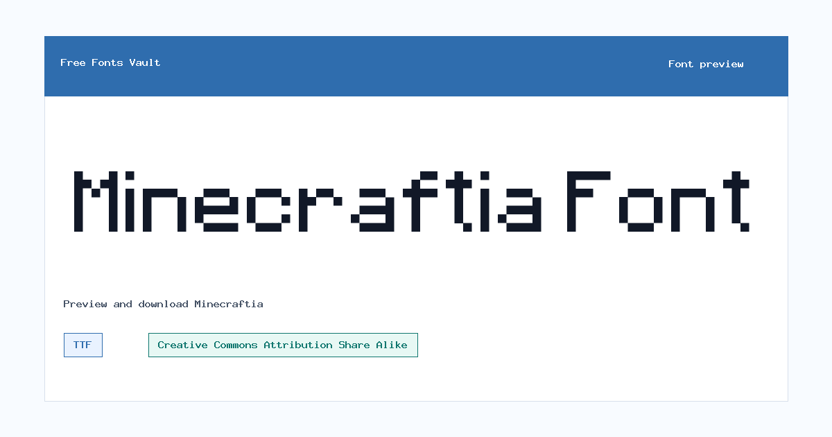 Minecraftia font preview showing the family name