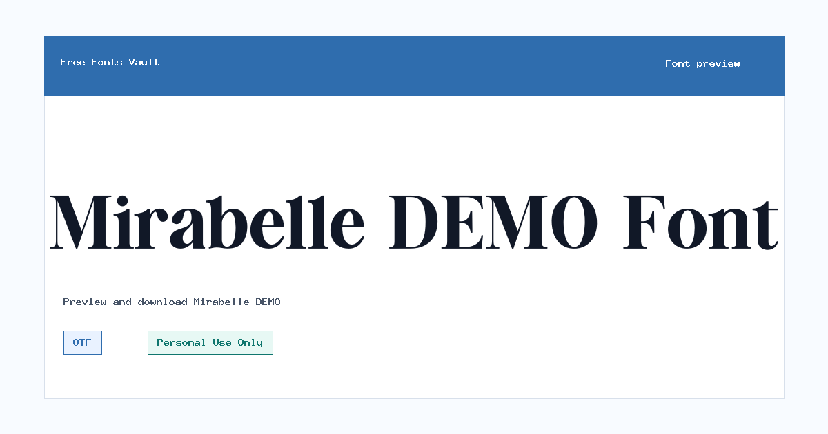 Mirabelle DEMO font preview showing the family name