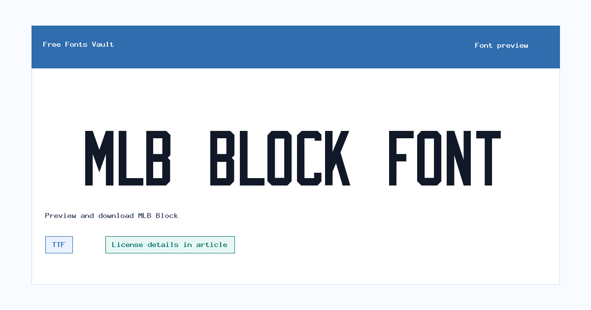 MLB Block font preview showing the family name