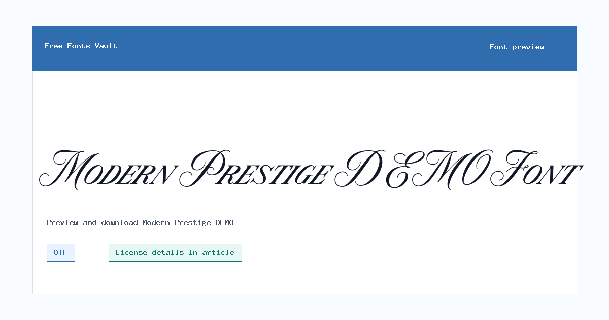 Modern Prestige DEMO font preview showing the family name