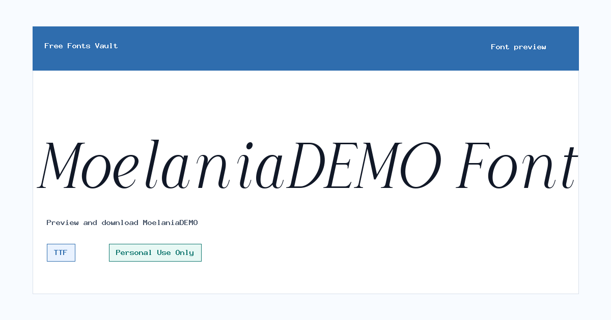 MoelaniaDEMO font preview showing the family name