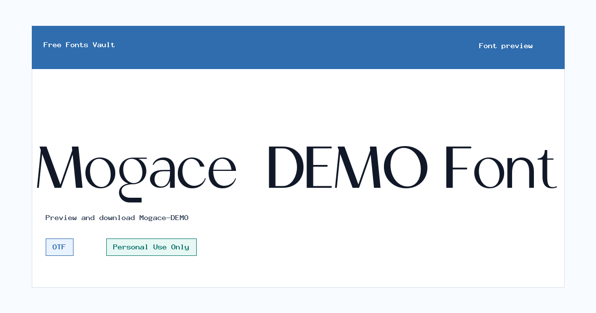 Mogace-DEMO font preview showing the family name