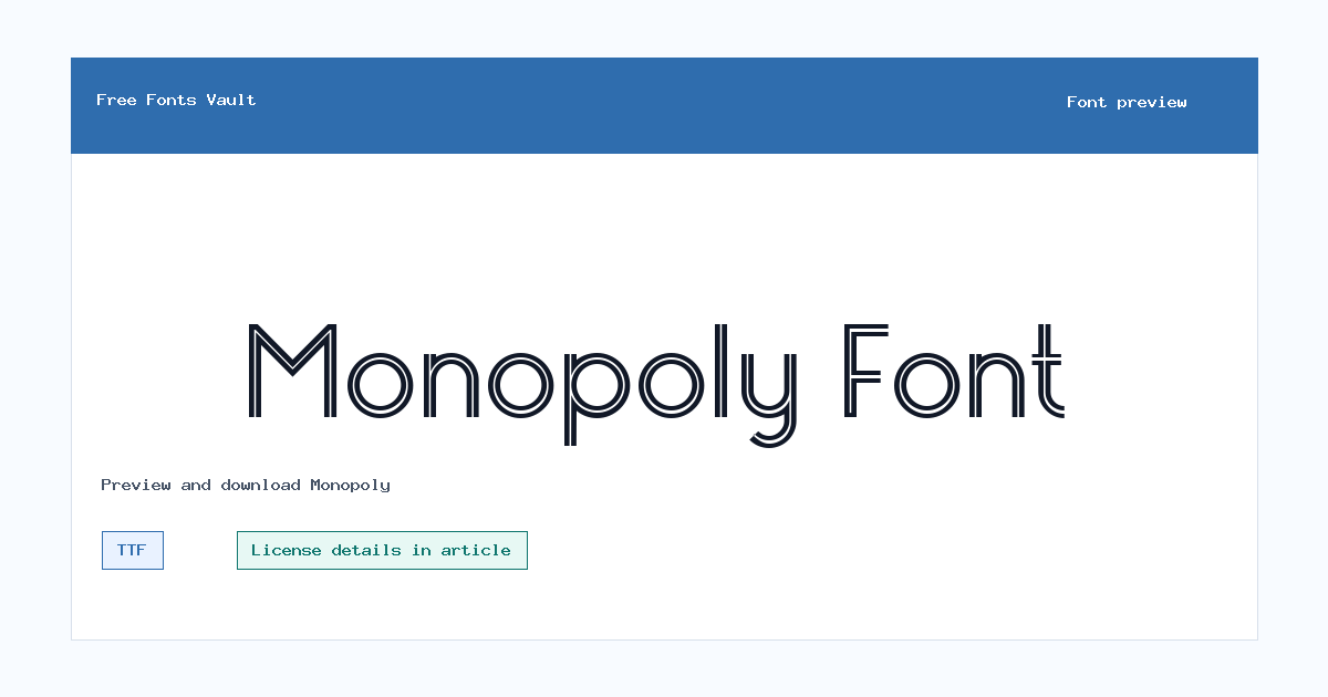 Monopoly font preview showing the family name