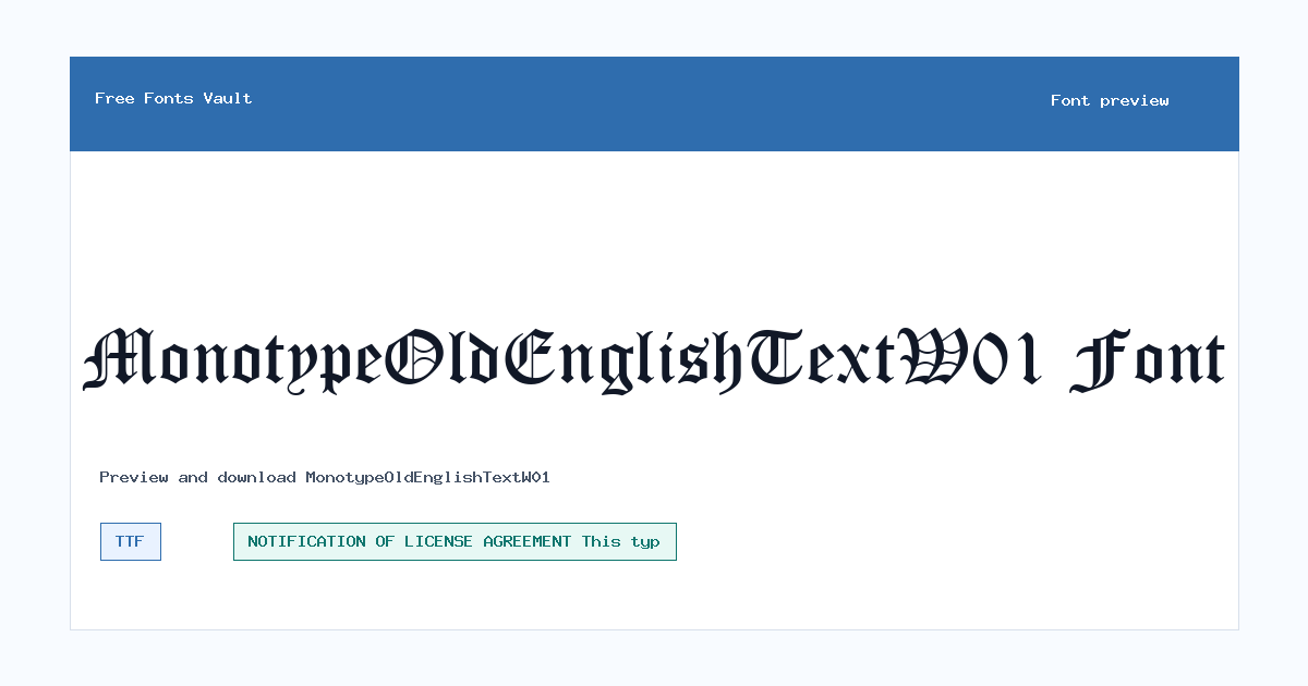 MonotypeOldEnglishTextW01 font preview showing the family name