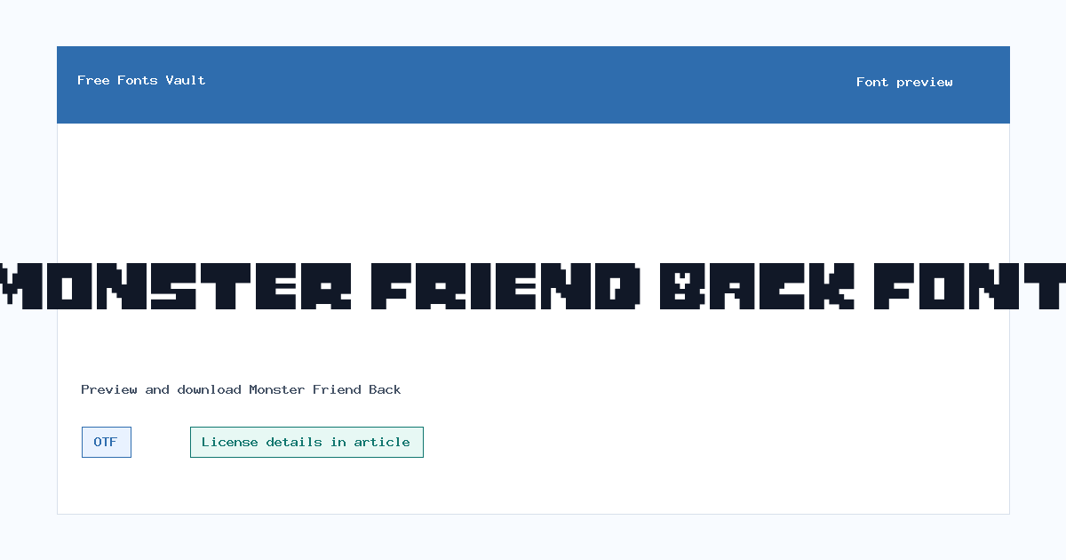 Monster Friend Back font preview showing the family name
