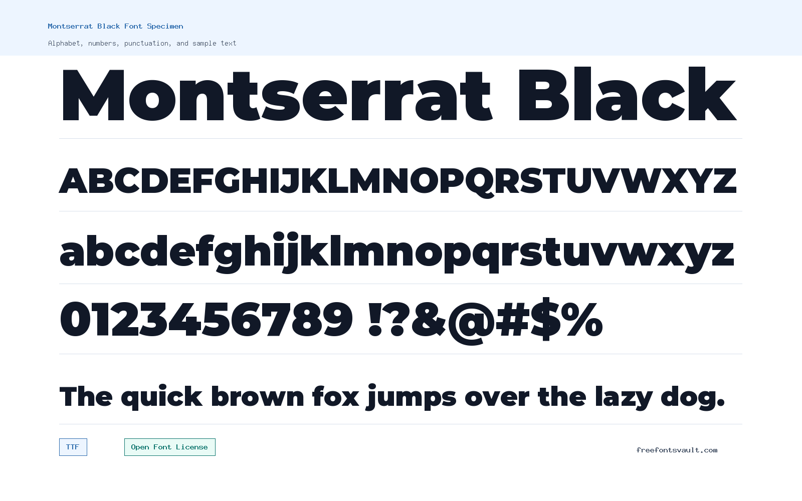 Montserrat Black font specimen showing alphabet, numbers, and sample text
