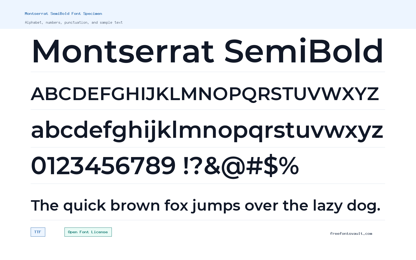 Montserrat SemiBold font specimen showing alphabet, numbers, and sample text