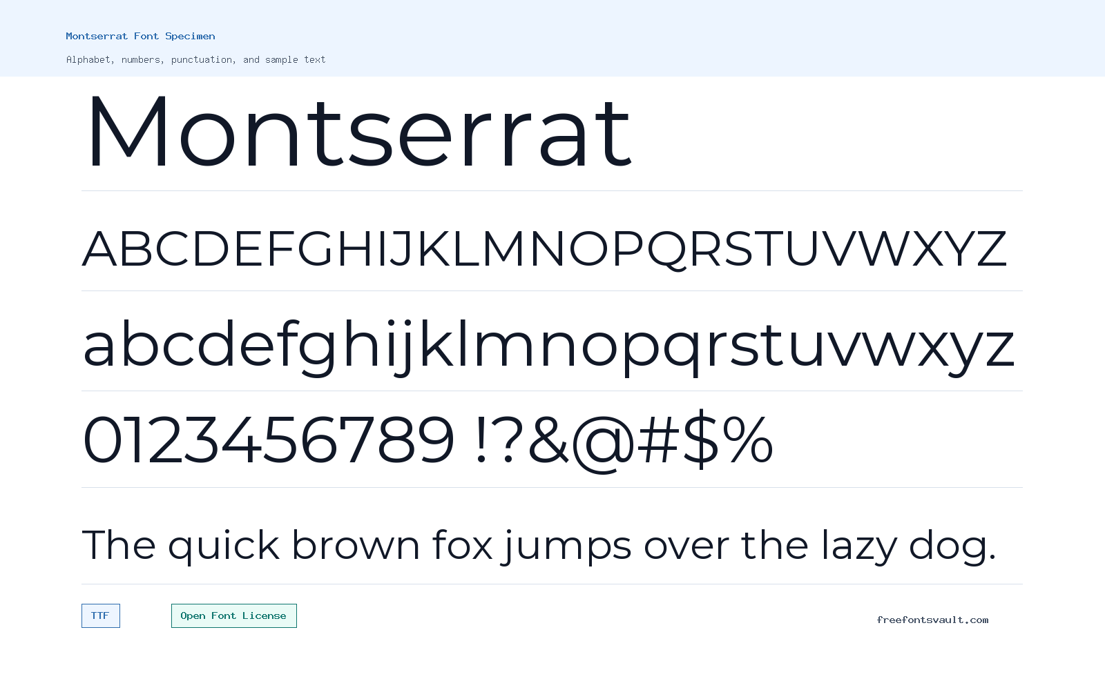 Montserrat font specimen showing alphabet, numbers, and sample text