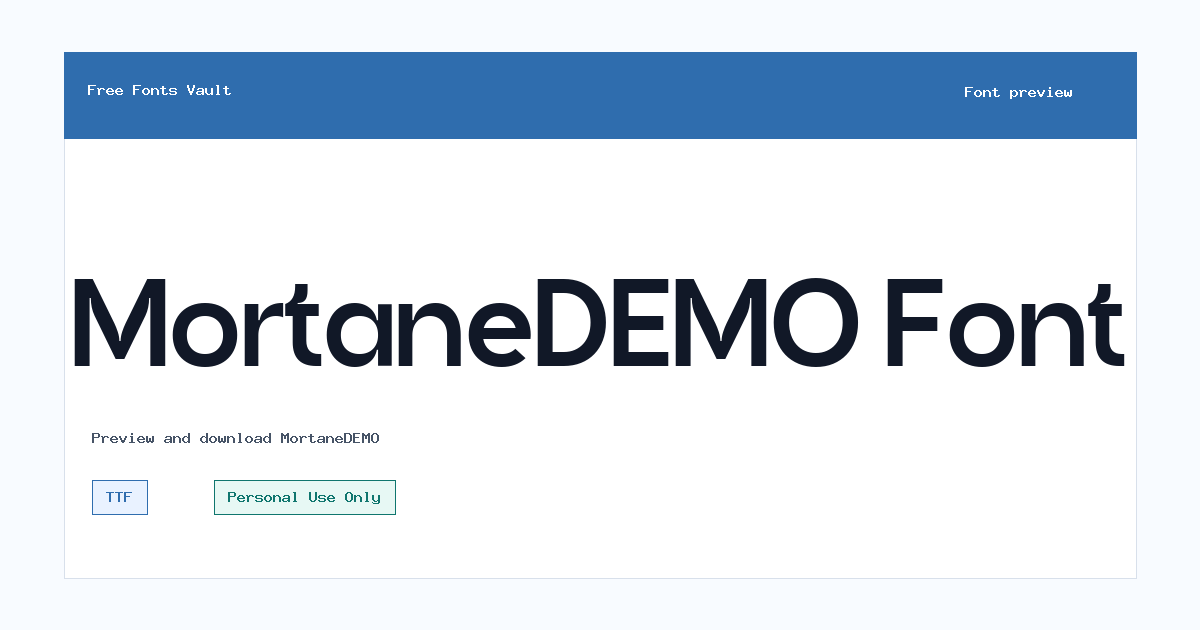 MortaneDEMO font preview showing the family name