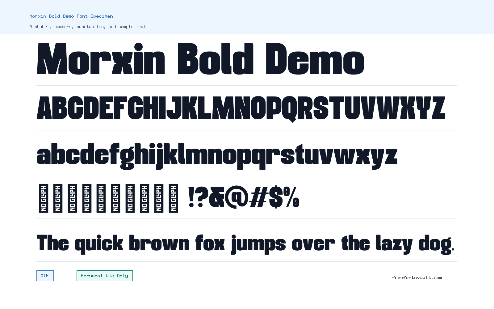 Morxin Bold Demo font specimen showing alphabet, numbers, and sample text