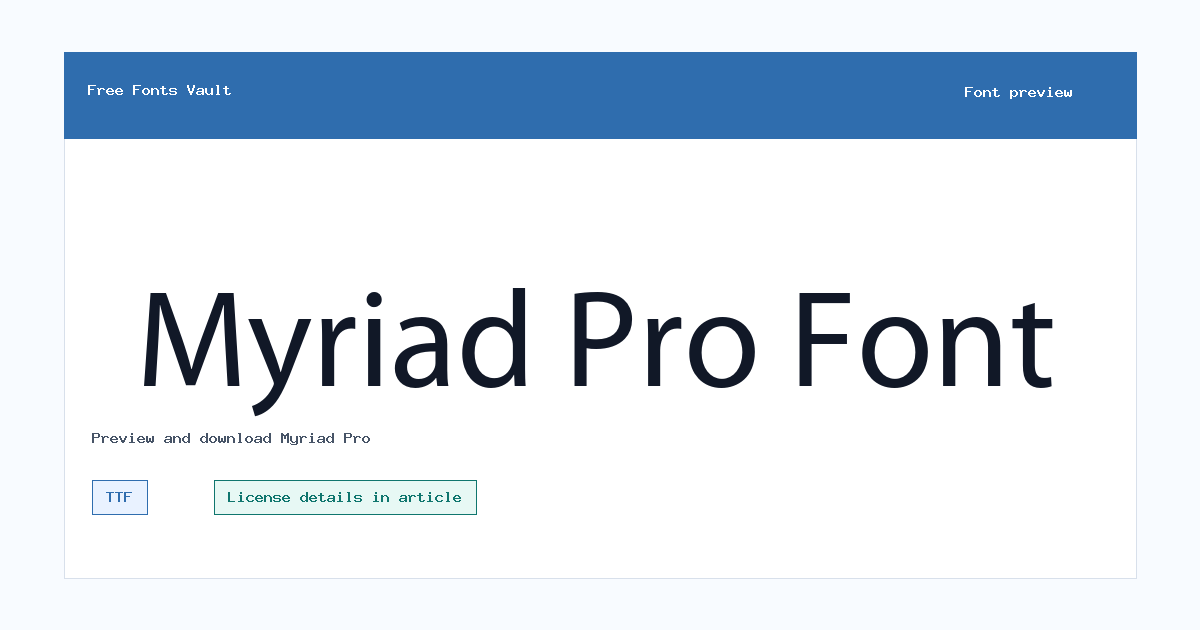 Myriad Pro font preview showing the family name