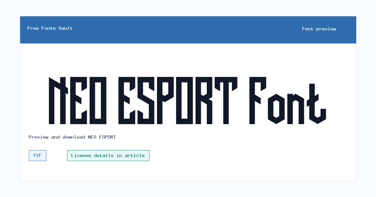 NEO ESPORT font preview showing the family name