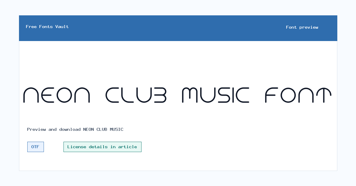 NEON CLUB MUSIC font preview showing the family name