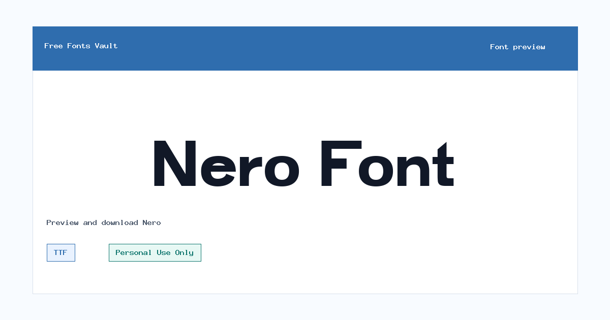 Nero font preview showing the family name