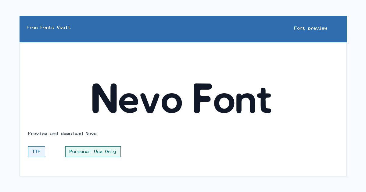 Nevo font preview showing the family name