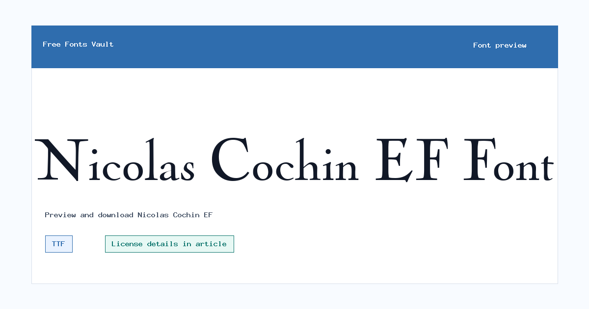 Nicolas Cochin EF font preview showing the family name