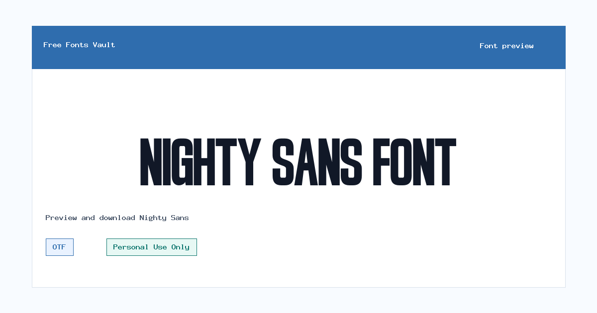 Nighty Sans font preview showing the family name