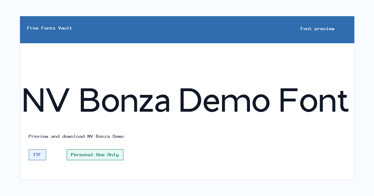 NV Bonza Demo font preview showing the family name