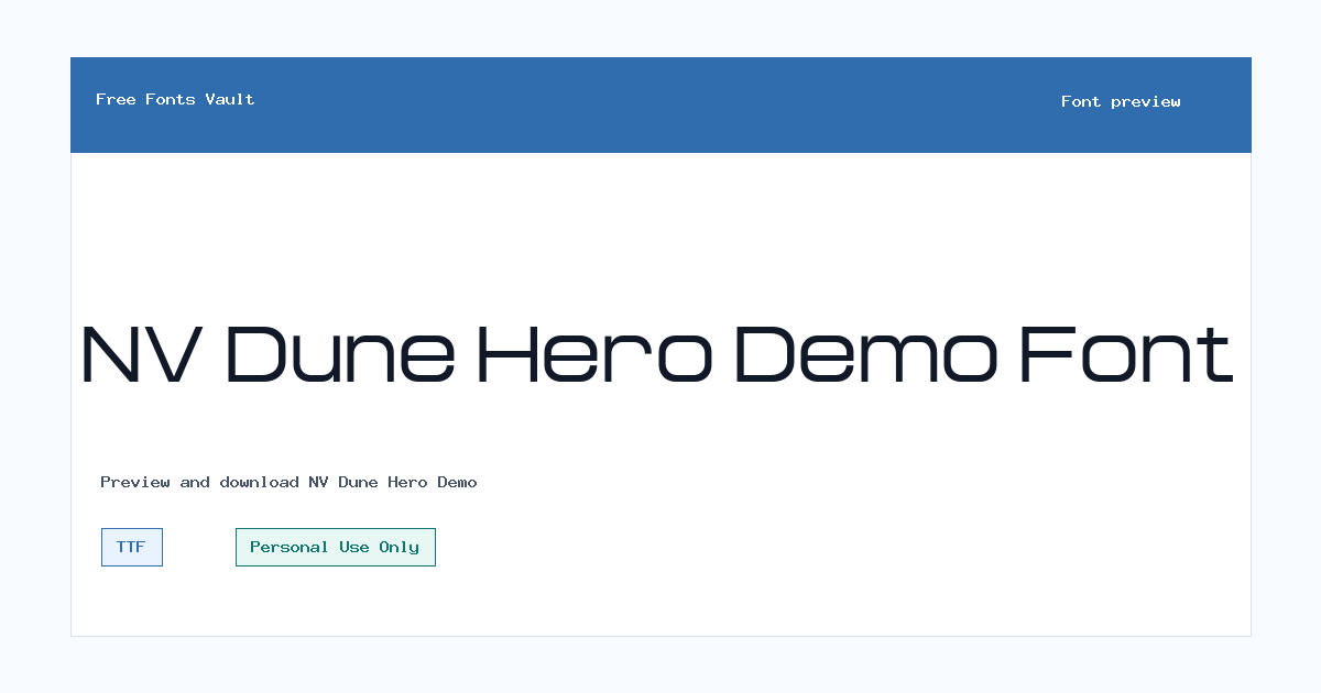 NV Dune Hero Demo font preview showing the family name