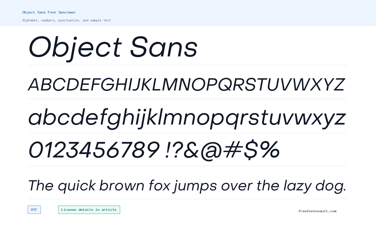 Object Sans font specimen showing alphabet, numbers, and sample text