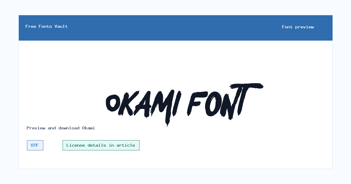 Okami font preview showing the family name