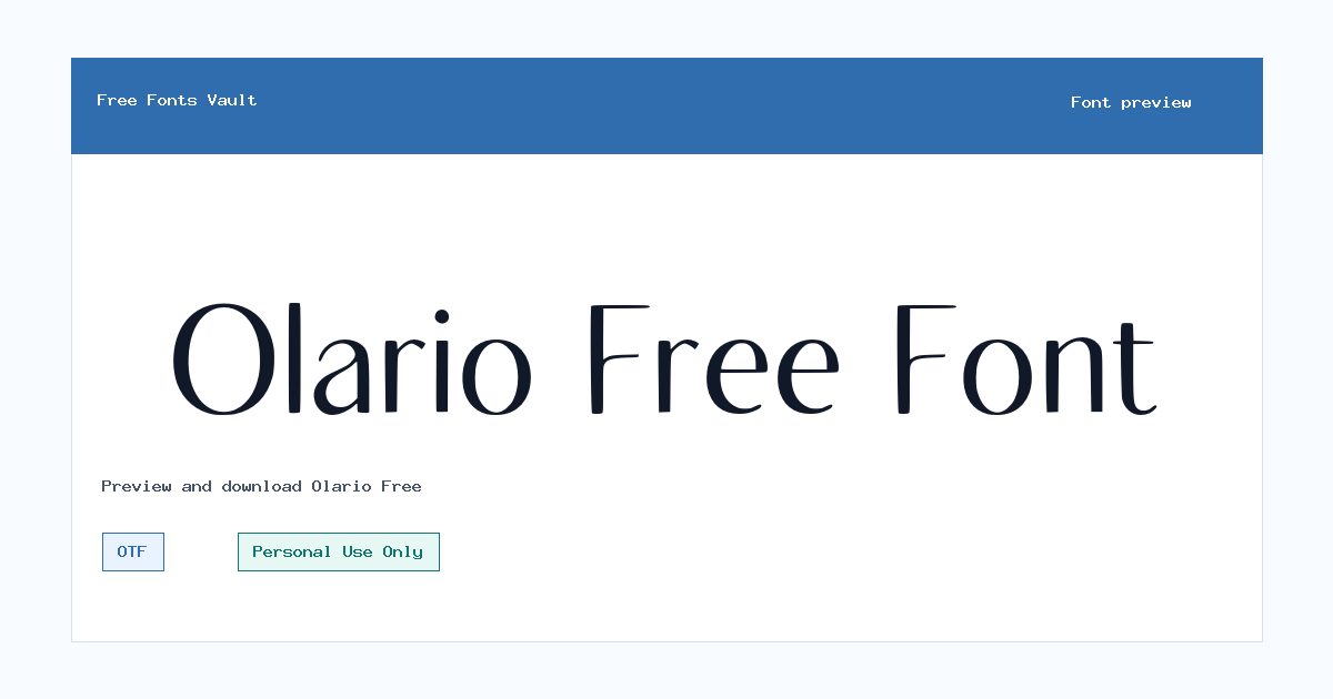 Olario Free font preview showing the family name