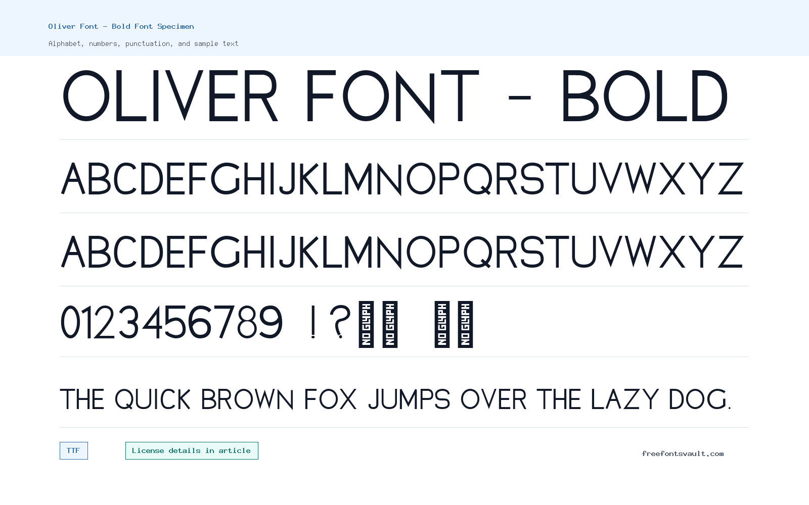 Oliver Font - Bold font specimen showing alphabet, numbers, and sample text