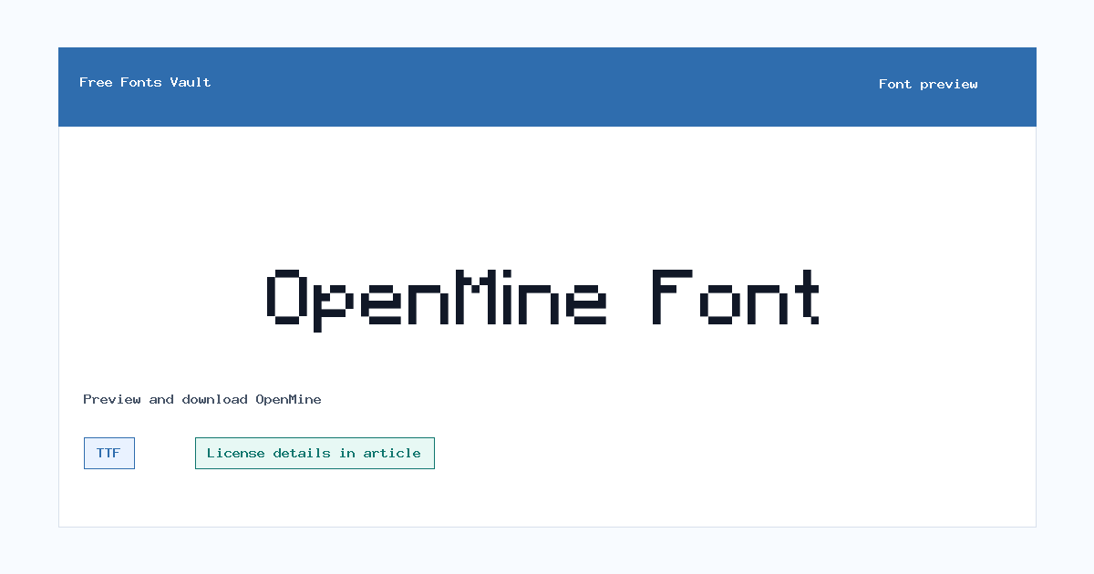 OpenMine font preview showing the family name