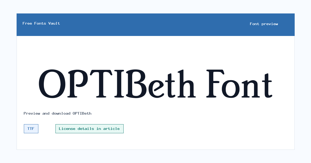 OPTIBeth font preview showing the family name