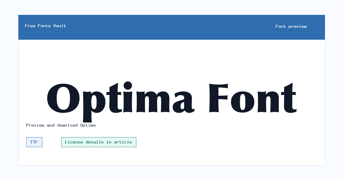 Optima font preview showing the family name