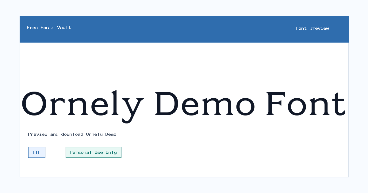 Ornely Demo font preview showing the family name