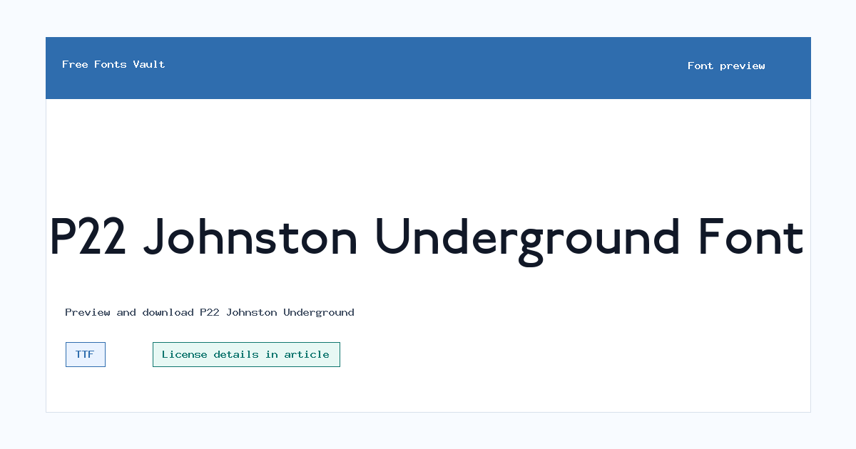 P22 Johnston Underground font preview showing the family name