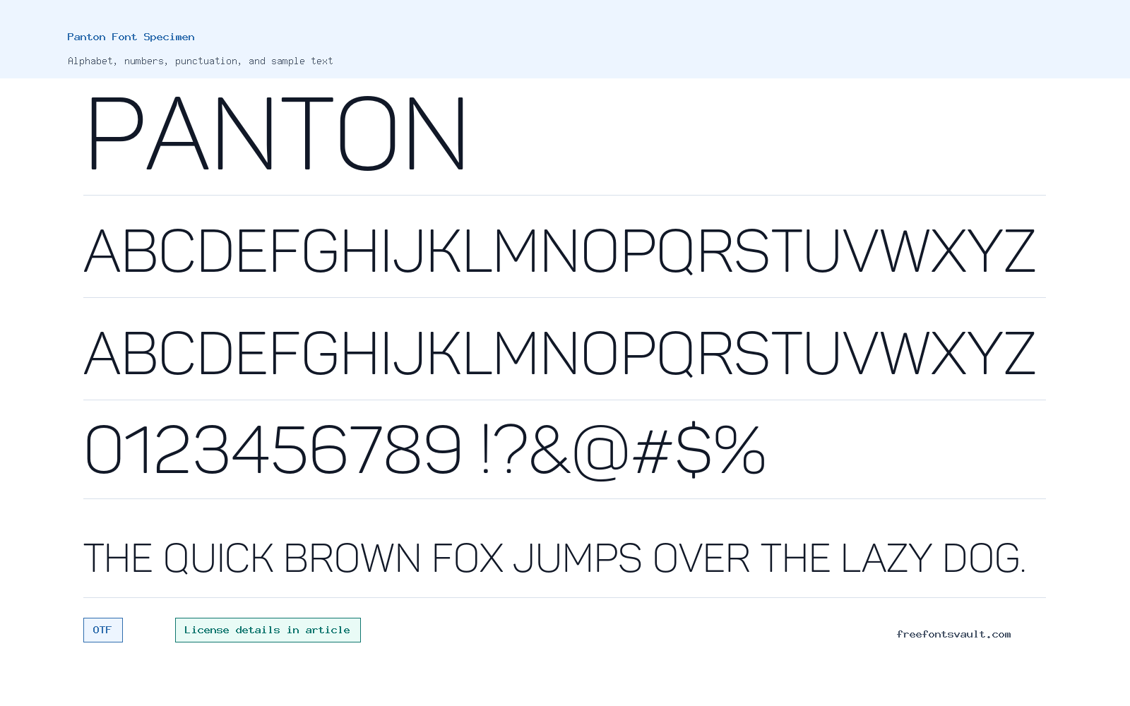 Panton font specimen showing alphabet, numbers, and sample text