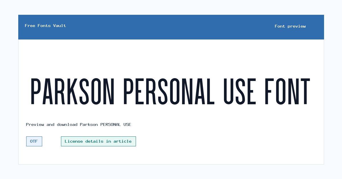 Parkson PERSONAL USE font preview showing the family name
