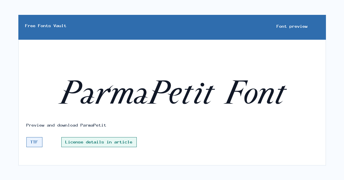 ParmaPetit font preview showing the family name