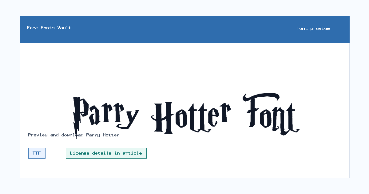 Parry Hotter font preview showing the family name